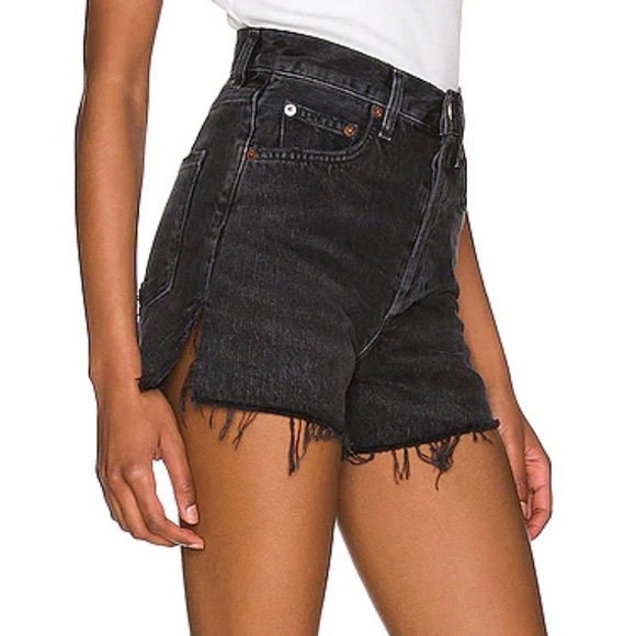 Agolde Pants - Agolde Dee Frayed Hem Jean Shorts Button Fly Divise Black Denim Size 25 (US 0)